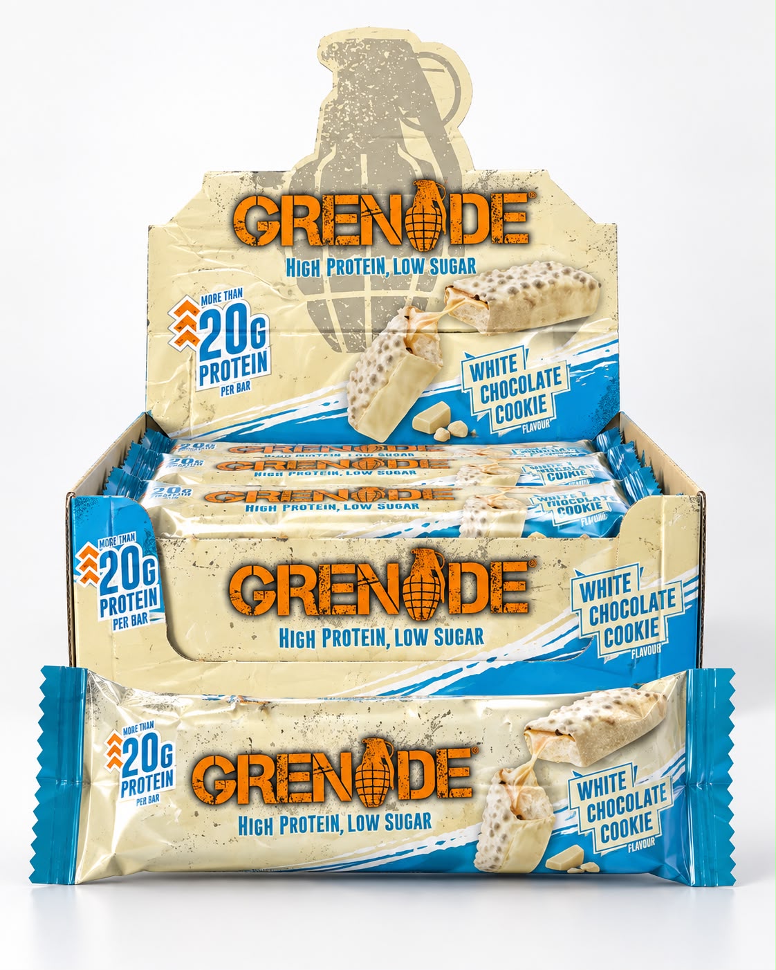 Grenade High Protein Low Sugar bar, White Chocolate Cookie, 20g protein