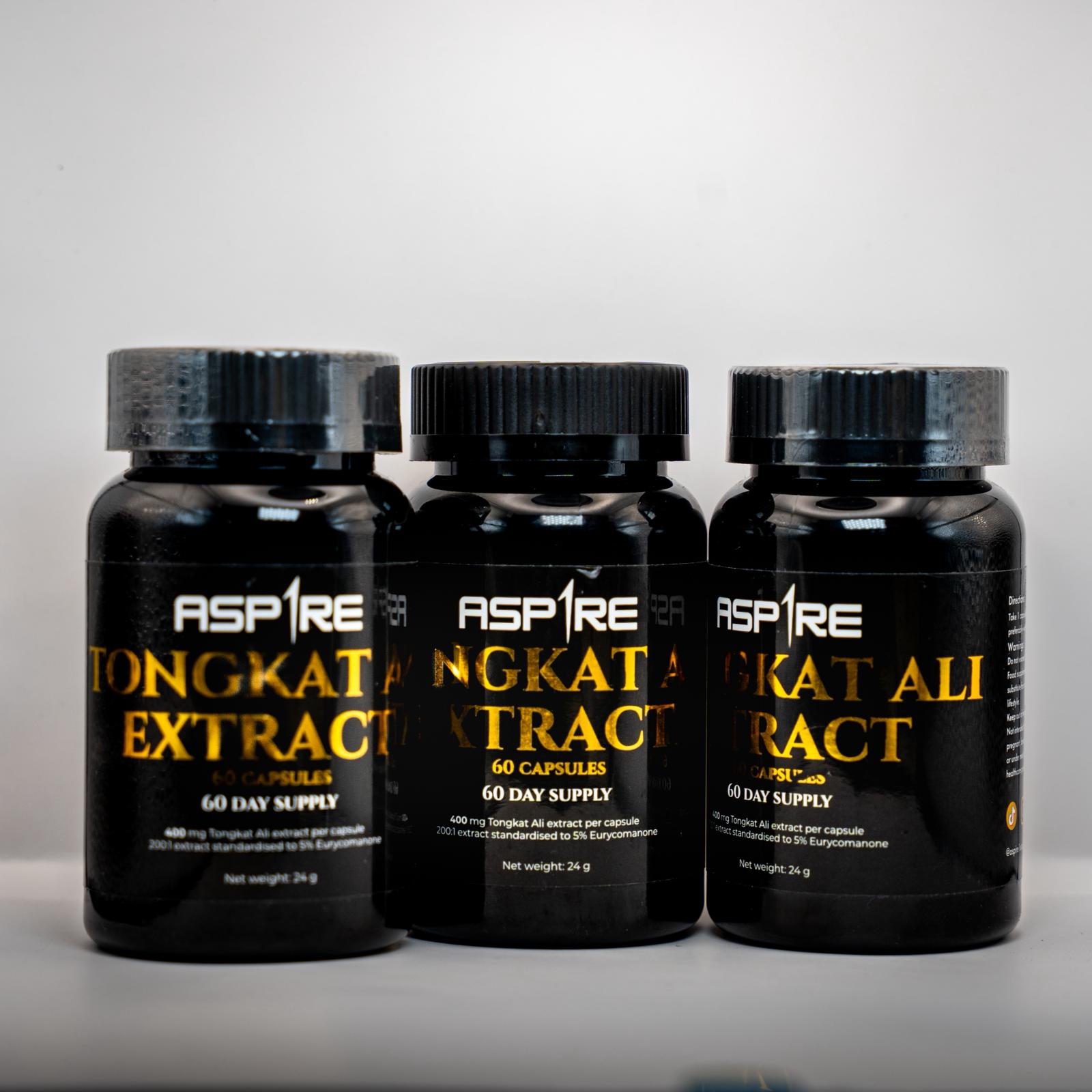 Aspire1 Tongkat Ali Root Extract Capsules - botanical food supplement, 400mg, 200:1 extract, standardised to 5% Eurycomanone