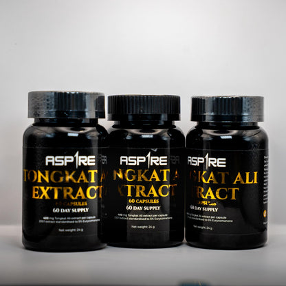 Aspire1 Tongkat Ali Root Extract Capsules - botanical food supplement, 400mg, 200:1 extract, standardised to 5% Eurycomanone