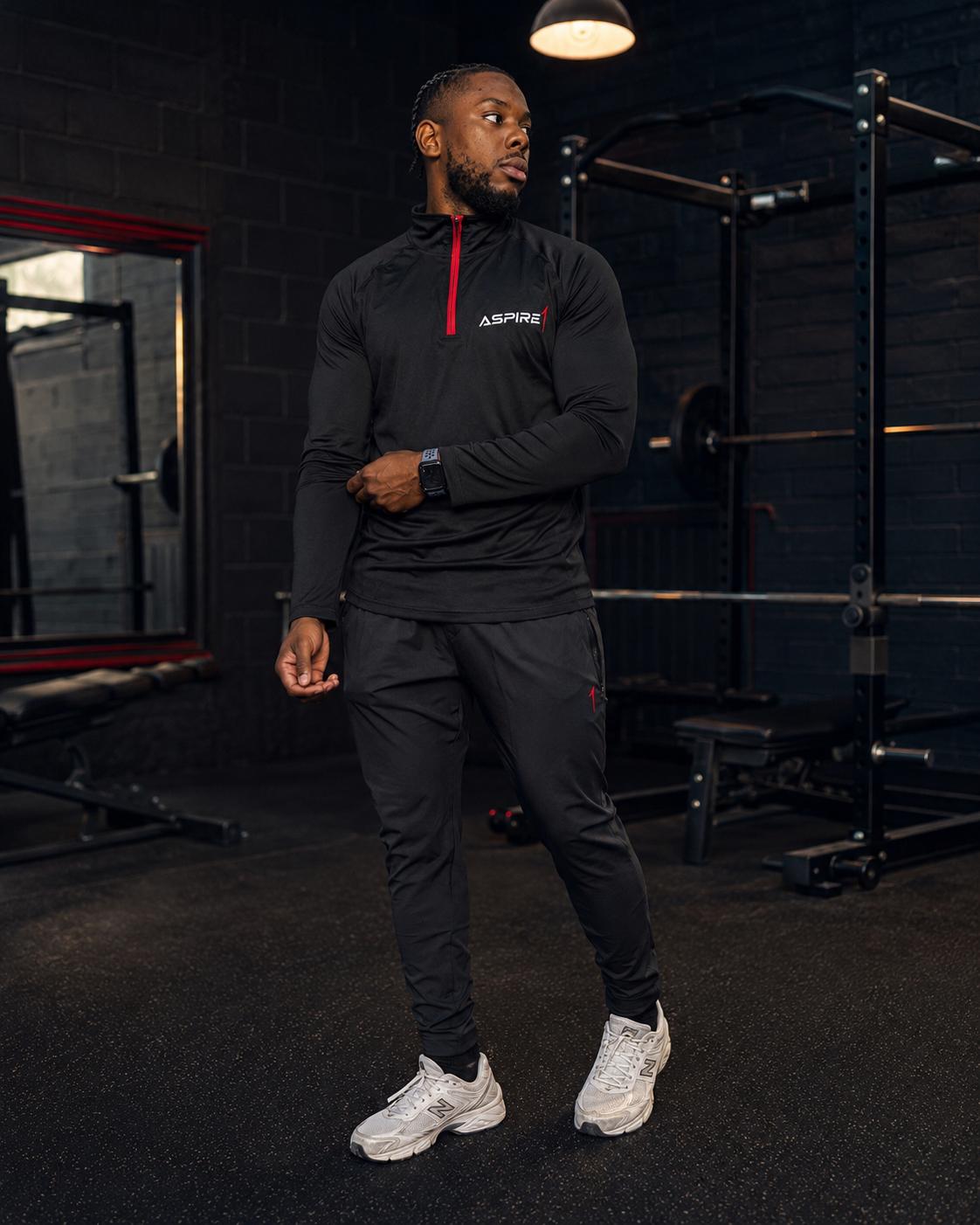 Aspire1 Technical Trousers worn with the 1/4 Zip