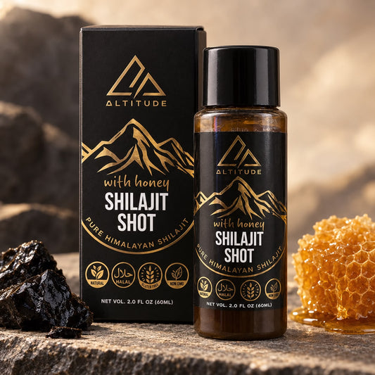 Altitude Shilajit Shot with honey, 60ml bottle and box