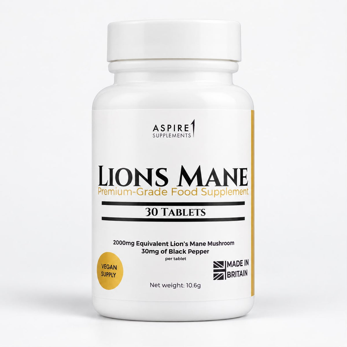 Aspire1 Supplements Lion's Mane, 30 tablets, made in Britain