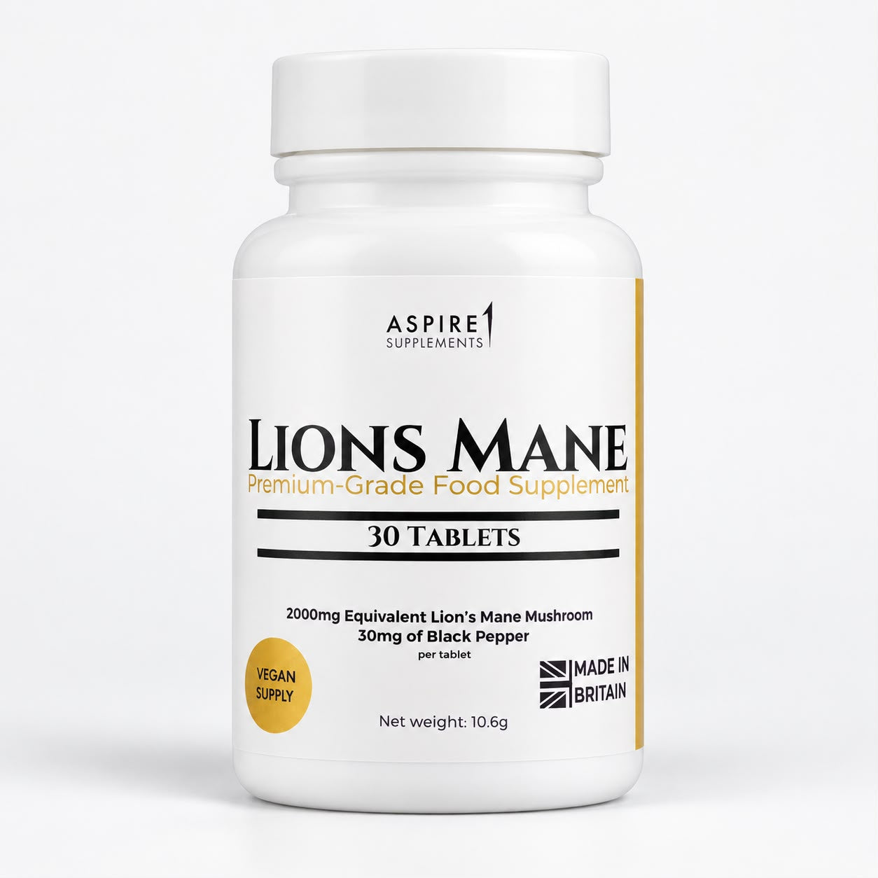 Aspire1 Supplements Lion's Mane, 30 tablets, made in Britain
