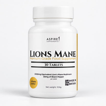 Aspire1 Supplements Lion's Mane, 30 tablets, made in Britain